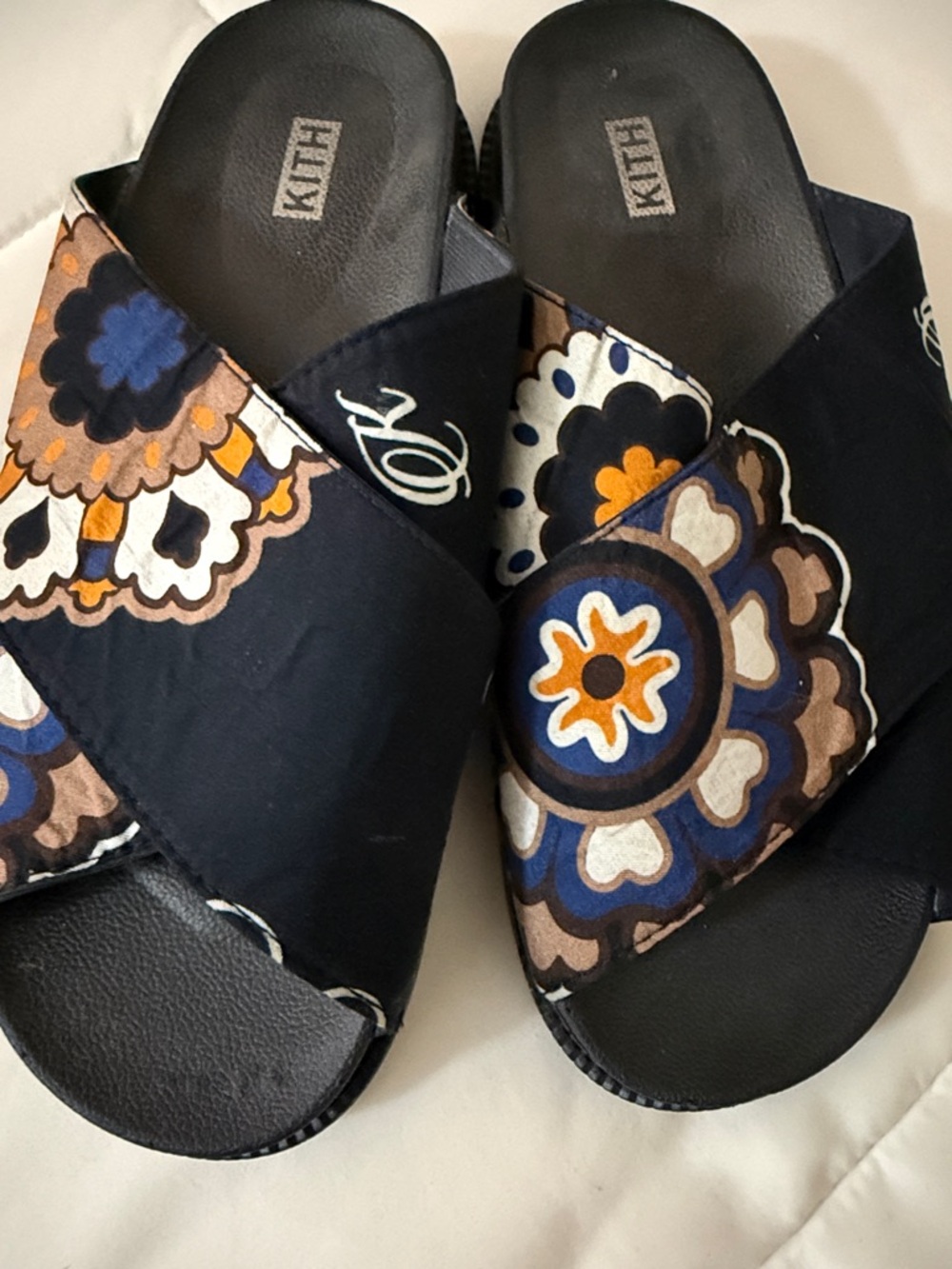 KITH Women's Navy Patterned Slide Sandals SS22